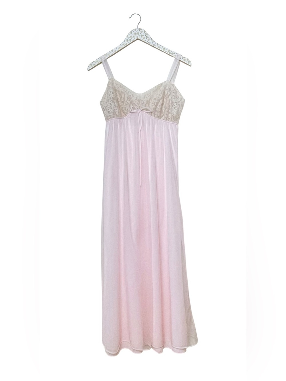 Vintage 60s Lisette Nightgown Slip Peignoir Lingerie Chiffon Lace Chemise Pink